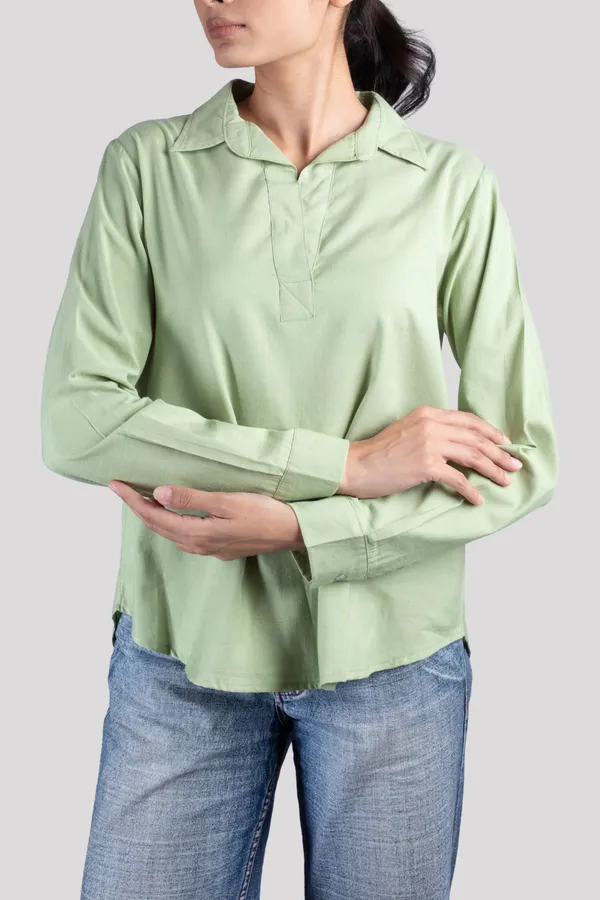 Green_Cotton_Kurta_Shirt_For_Women