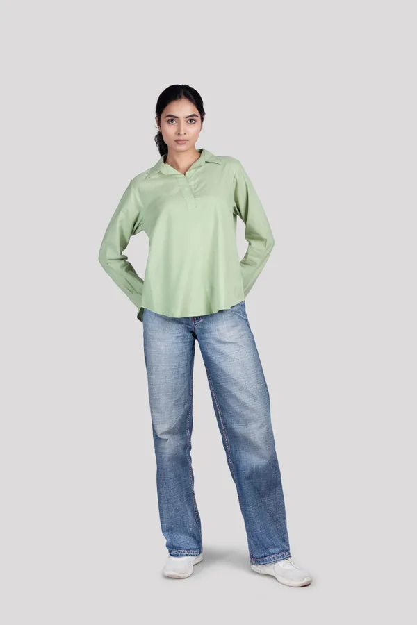 Green_Cotton_Kurta_Shirt_For_Women