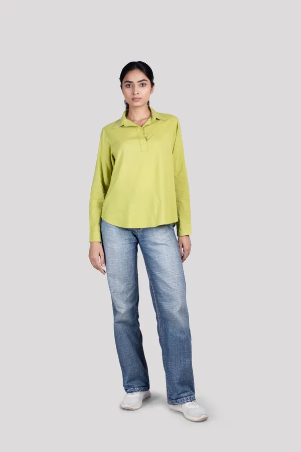 Green_Cotton_Kurta_Shirt_For_Women