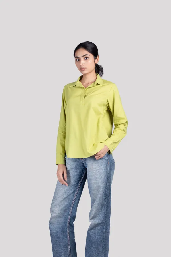 Green_Cotton_Kurta_Shirt_For_Women