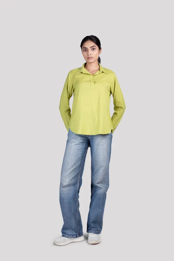 Green_Cotton_Kurta_Shirt_For_Women