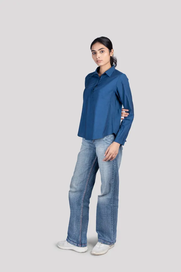 Blue_Cotton_Kurta_Shirt_For_Women