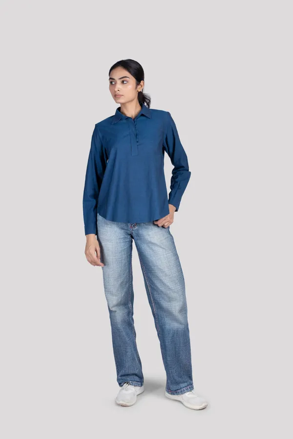 Blue_Cotton_Kurta_Shirt_For_Women