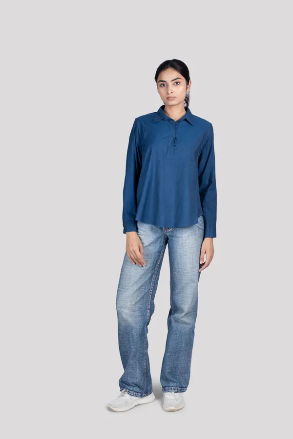 Blue_Cotton_Kurta_Shirt_For_Women