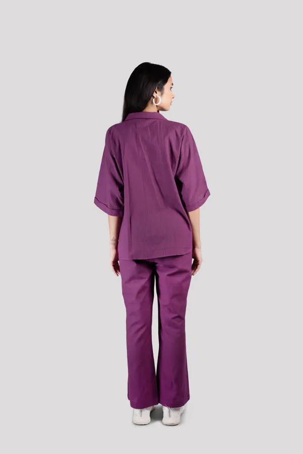 Purple_Cotton_Check_Collared_Chest_Pockets_Co_Ord_Set_For_Women