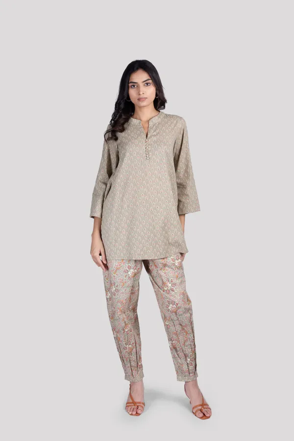 Brown_Soft_Cotton_Co_Ord_Set_With_Dhoti_Pants_For_Women