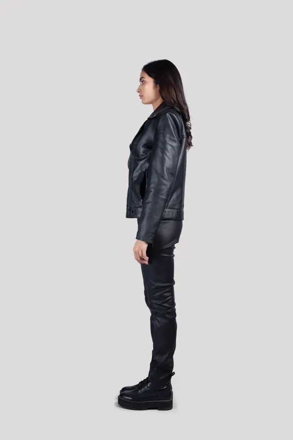Black_Leather_Solid_Lapel_Collar_Casual_Jacket_For_Women