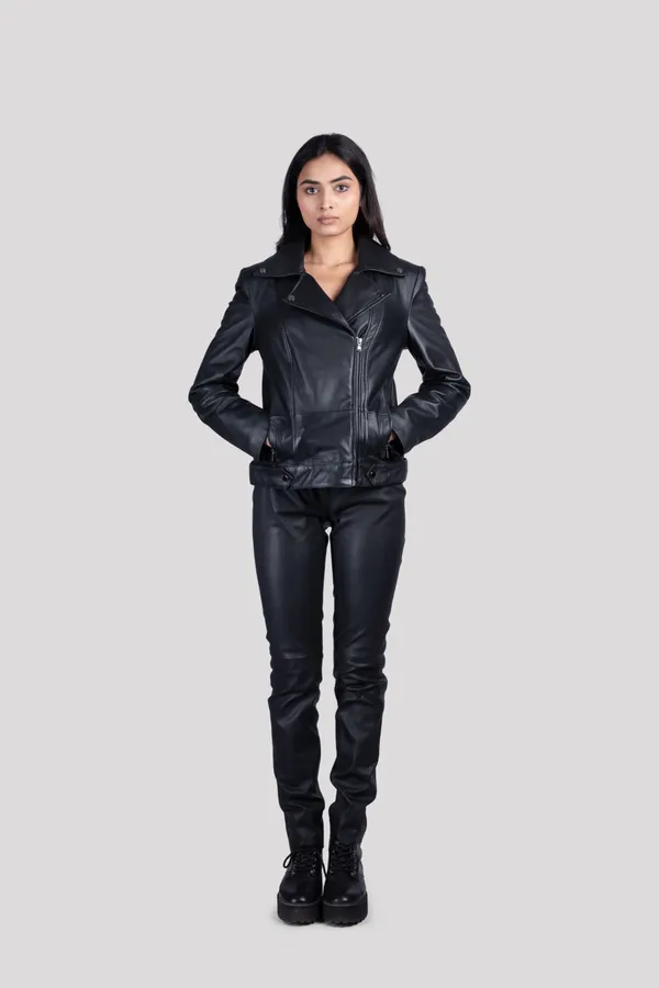 Black_Leather_Solid_Lapel_Collar_Casual_Jacket_For_Women