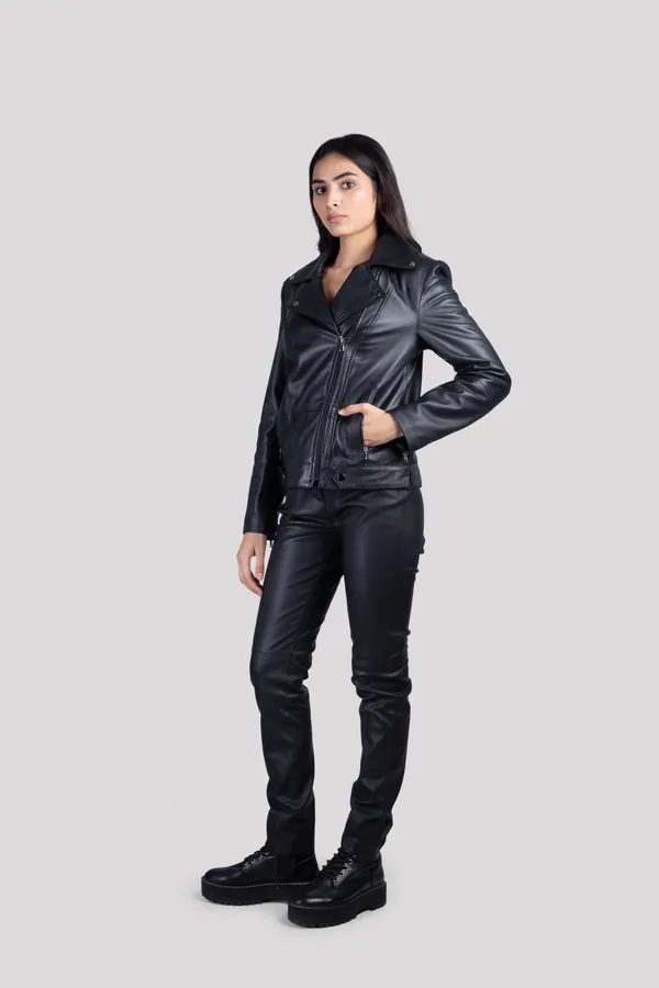 Black_Leather_Solid_Lapel_Collar_Casual_Jacket_For_Women