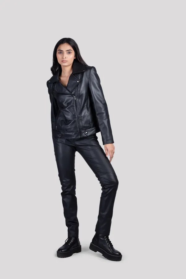 Black_Leather_Solid_Lapel_Collar_Casual_Jacket_For_Women