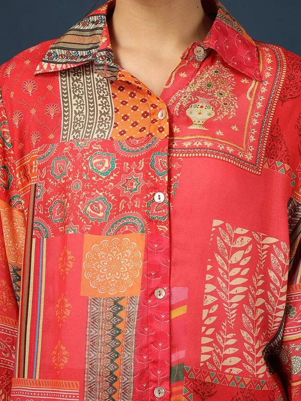 Red_Cotton_Ethnic_Motifs_Printed_Shirt_Collar_With_Trousers_For_Women