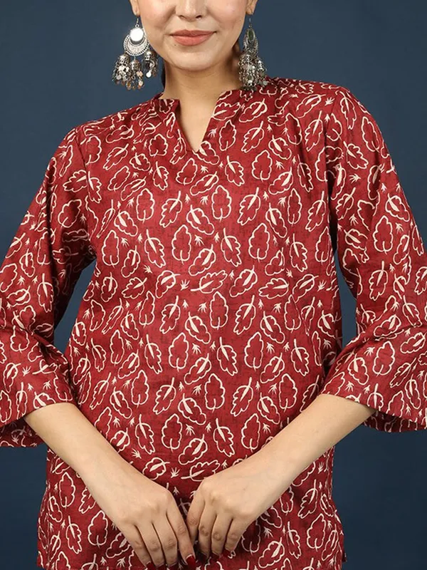 Red_Pure_Cotton_Floral_Printed_Top_With_Trousers_For_Women