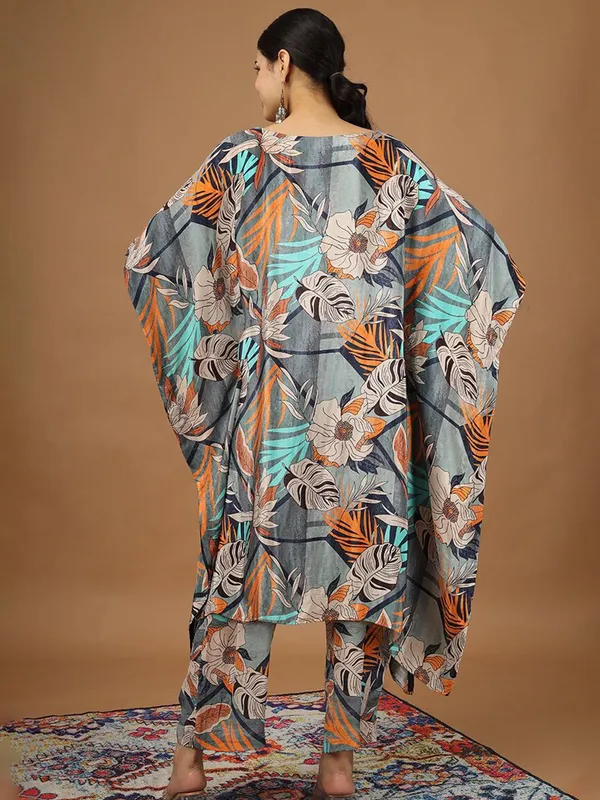 Multicolour_Cotton_Floral_Printed_Kaftan_Kurta_With_Trouser_For_Women