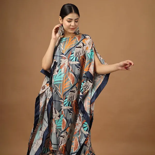 Multicolour_Cotton_Floral_Printed_Kaftan_Kurta_With_Trouser_For_Women