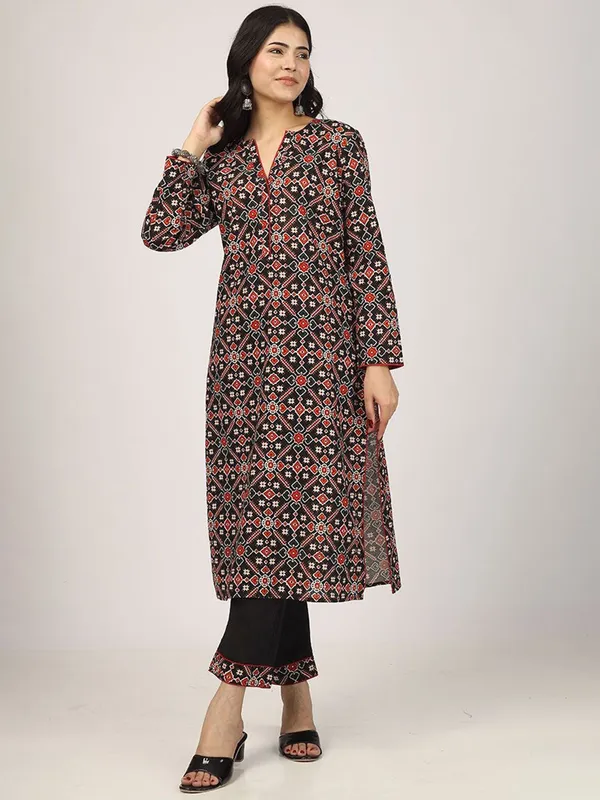 Black_Pure_Cotton_Ethnic_Motifs_Printed_Kurta_With_Trouser_For_Women