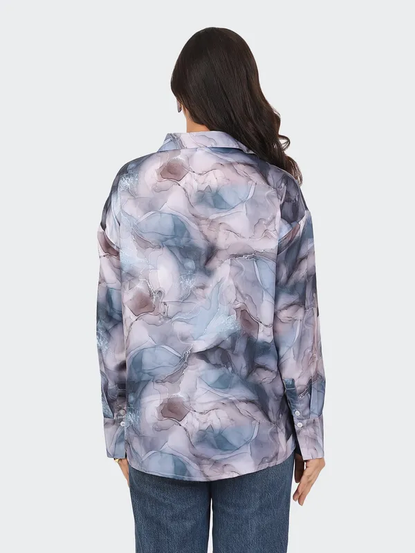 Blue_Cotton_Marble_Semi_Formal_Shirt_For_Women