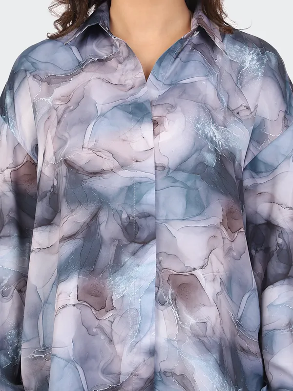 Blue_Cotton_Marble_Semi_Formal_Shirt_For_Women