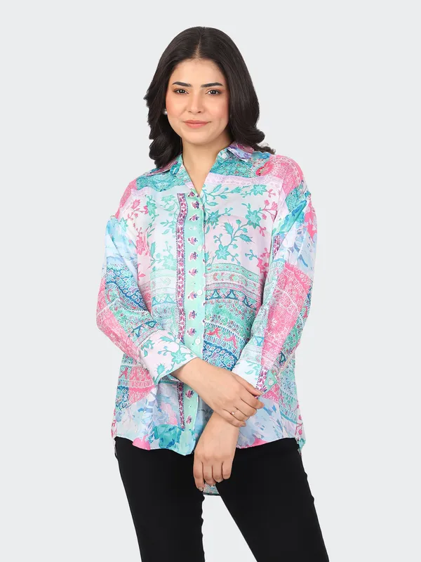 Multicolour_Cotton_Floral_Semi_Formal_Shirt_For_Women