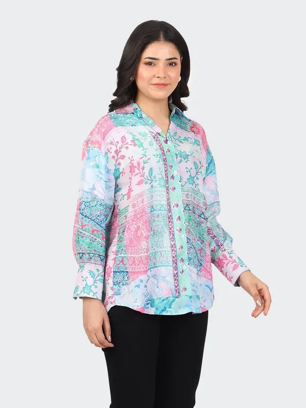 Multicolour_Cotton_Floral_Semi_Formal_Shirt_For_Women