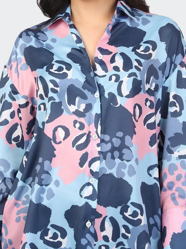 Blue_Cotton_Animal_Semi_Formal_Shirt_For_Women