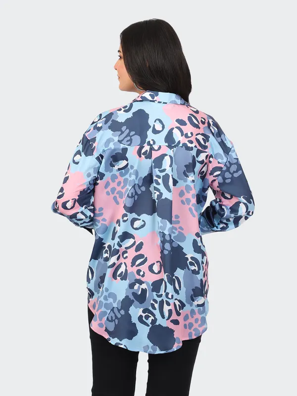 Blue_Cotton_Animal_Semi_Formal_Shirt_For_Women