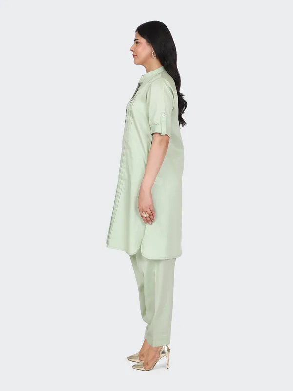 Green_Cotton_Mint_Embroidered_Front_Kurta_Set_With_Salwar_For_Women