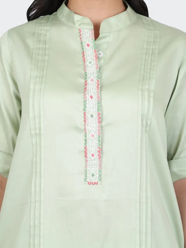 Green_Cotton_Mint_Embroidered_Front_Kurta_Set_With_Salwar_For_Women