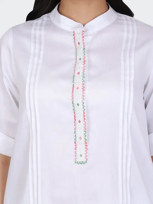 White_Cotton_Embroidered_Front_Kurta_Set_With_Salwar_For_Women