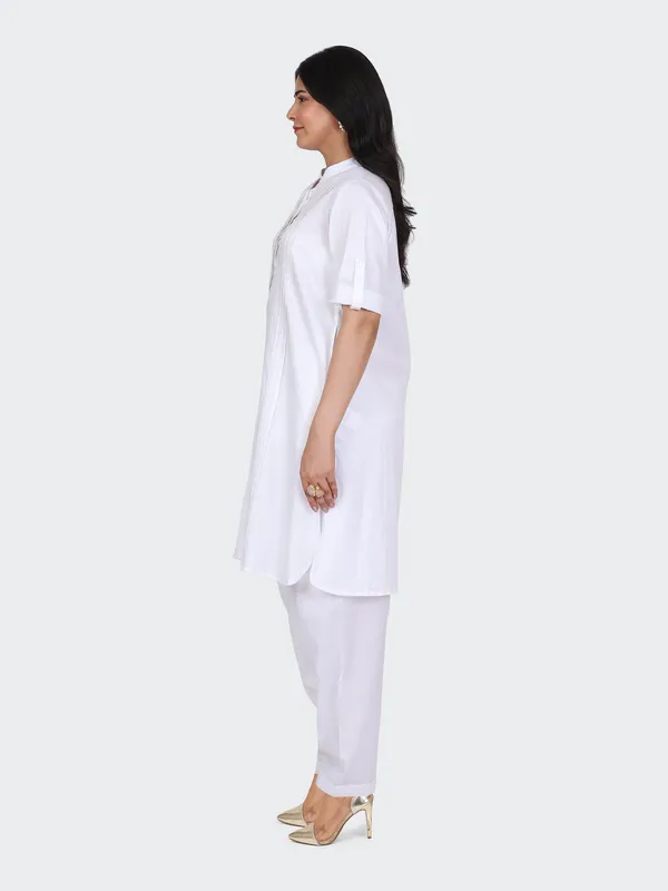 White_Cotton_Embroidered_Front_Kurta_Set_With_Salwar_For_Women