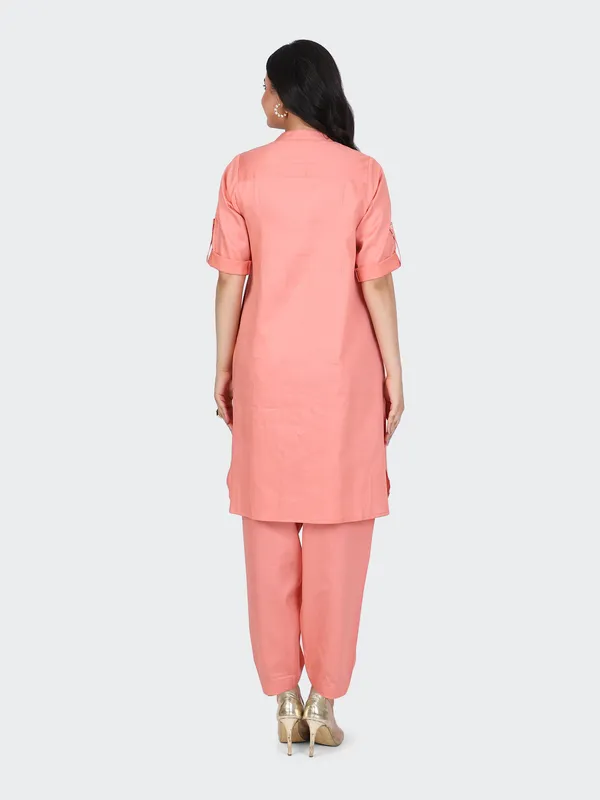 Peach_Cotton_Embroidered_Front_Kurta_Set_With_Salwar_For_Women