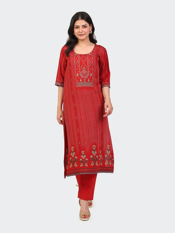 Red_Cotton_Hand_Embroidered_Front_Kurta_Set_With_Dupatta_Lace_For_Women