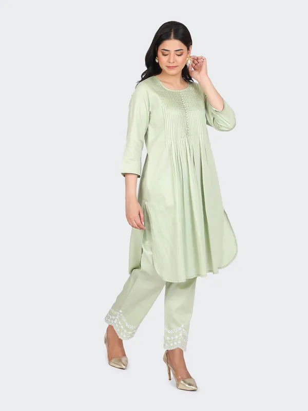 Green_Cotton_Mint_Palazzo_Embroidery_Kurta_Set_For_Women