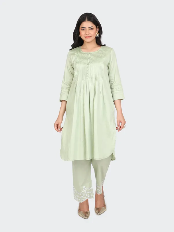 Green_Cotton_Mint_Palazzo_Embroidery_Kurta_Set_For_Women