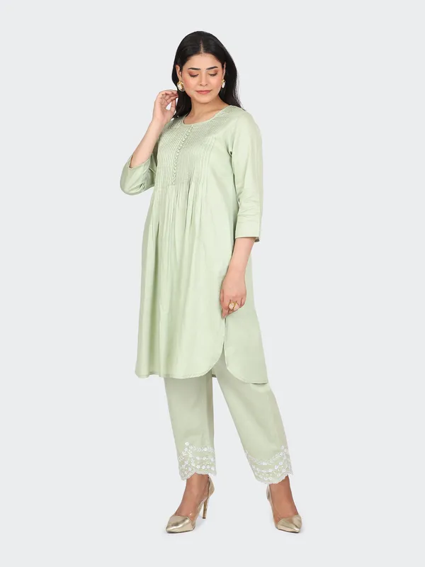 Green_Cotton_Mint_Palazzo_Embroidery_Kurta_Set_For_Women