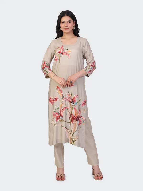 Beige_Cotton_Hand_Embroidered_Front_Sleeves_Kurta_Set_With_Dupatta_For_Women