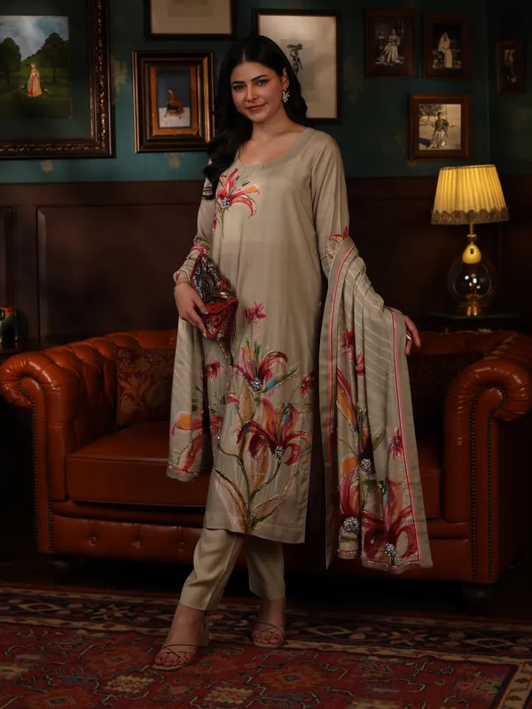 Beige_Cotton_Hand_Embroidered_Front_Sleeves_Kurta_Set_With_Dupatta_For_Women