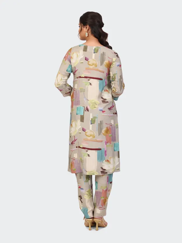 Grey_And_Beige_Cotton_Hand_Embroidered_Front_Sleeves_Kurta_Set_With_Dupatta_For_Women