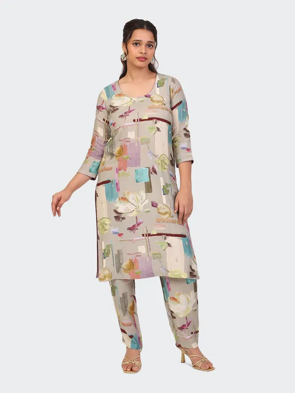 Grey_And_Beige_Cotton_Hand_Embroidered_Front_Sleeves_Kurta_Set_With_Dupatta_For_Women