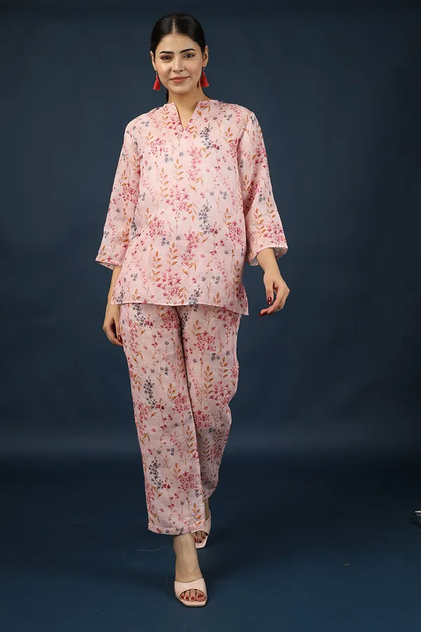 Pink_Linen_Floral_Top_Pant_Set_For_Women