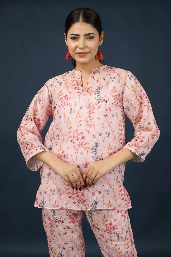 Pink_Linen_Floral_Top_Pant_Set_For_Women