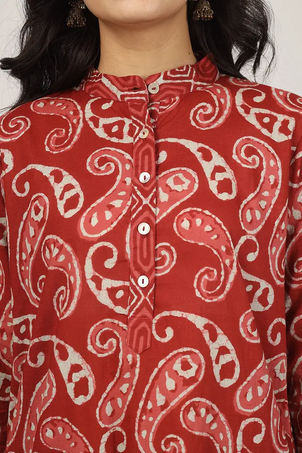 Maroon_Cotton_Red_Floral_Pattern_Kurta_Pyjama_Set_For_Women