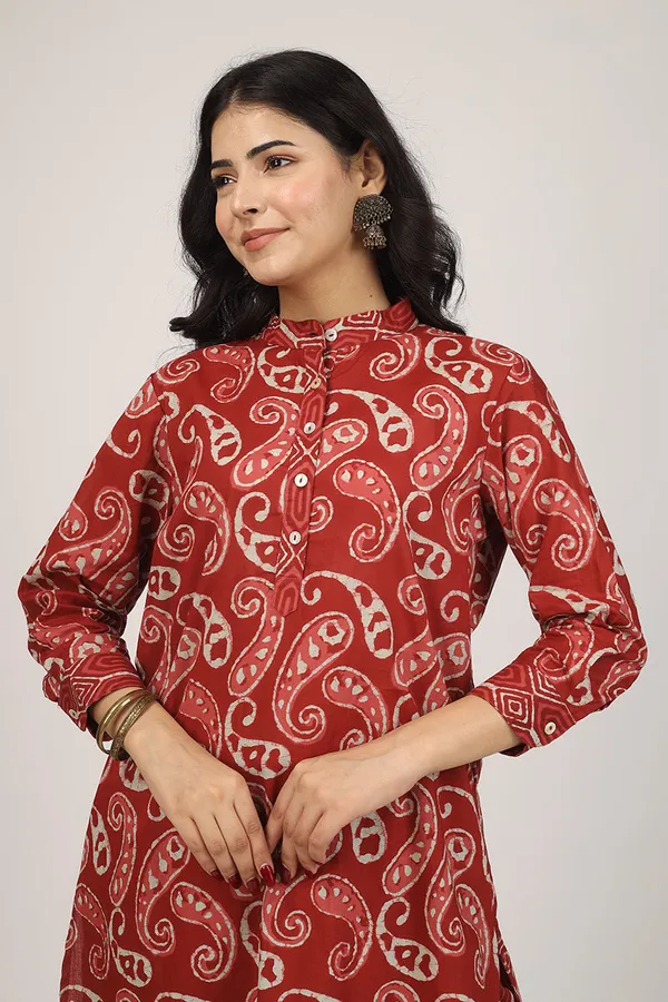 Maroon_Cotton_Red_Floral_Pattern_Kurta_Pyjama_Set_For_Women
