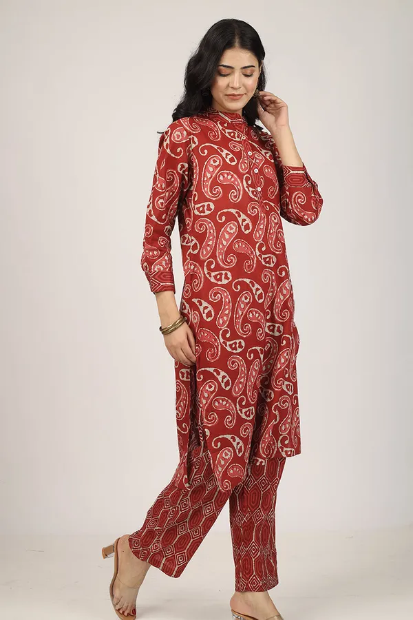 Maroon_Cotton_Red_Floral_Pattern_Kurta_Pyjama_Set_For_Women