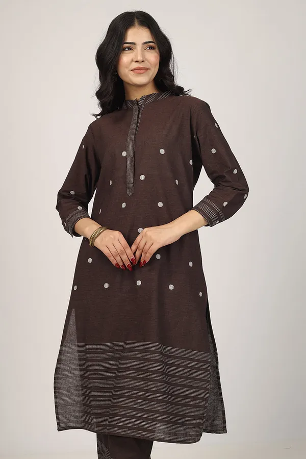 Brown_Cotton_Kurta_Pyjama_Set_For_Women