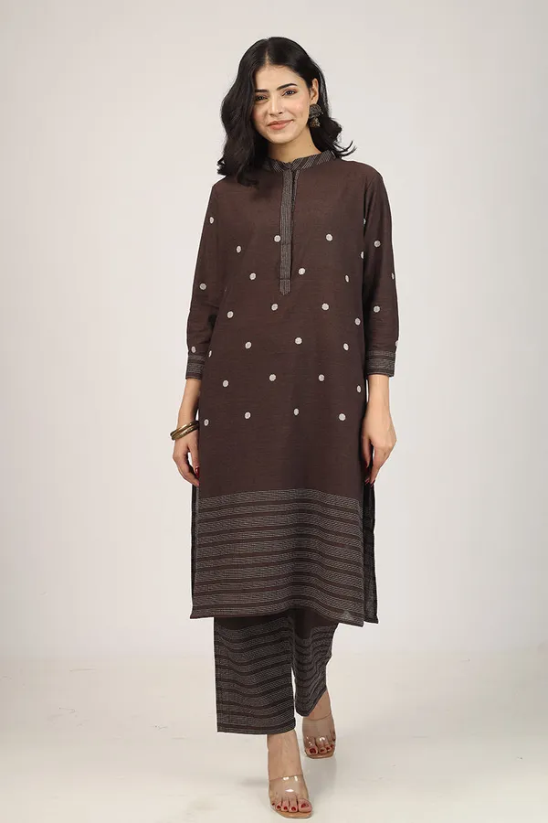 Brown_Cotton_Kurta_Pyjama_Set_For_Women