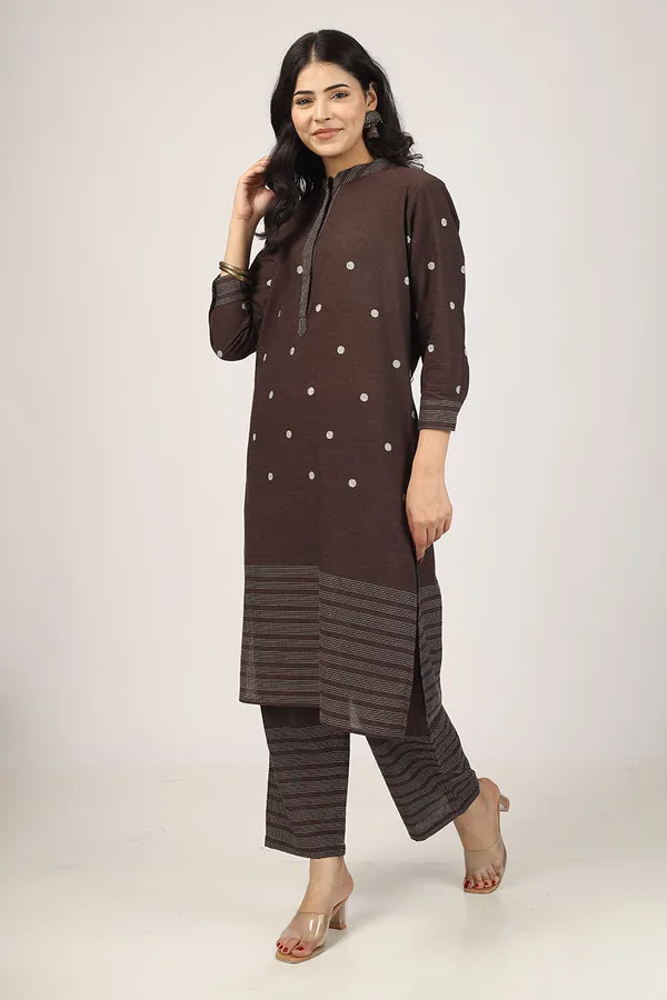 Brown_Cotton_Kurta_Pyjama_Set_For_Women
