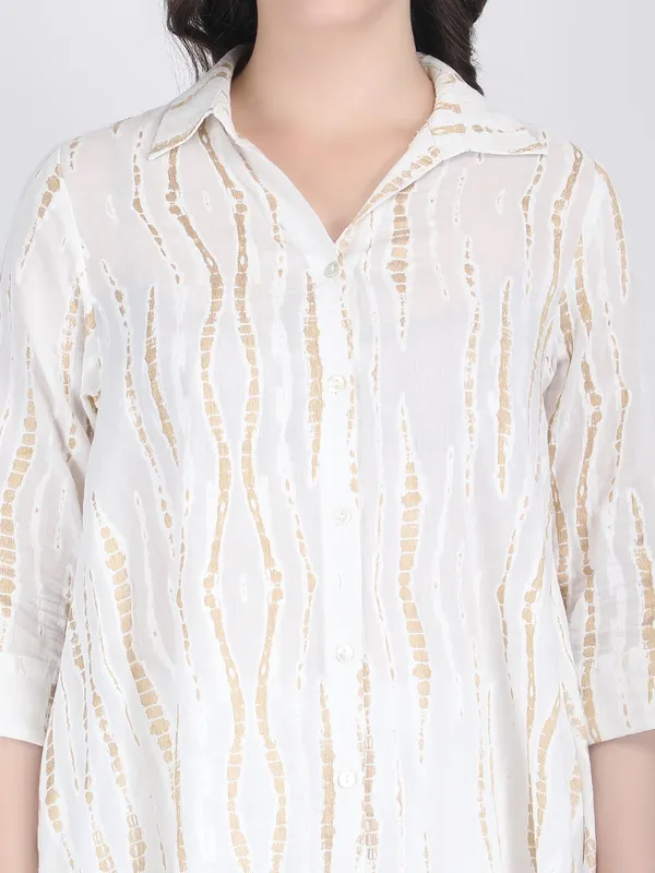 White_Cotton_Gold_Pattern_A_Line_Tunic_Short_Dress_For_Women