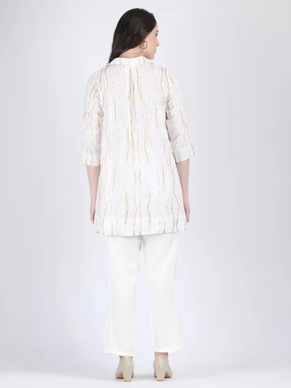 White_Cotton_Gold_Pattern_A_Line_Tunic_Short_Dress_For_Women
