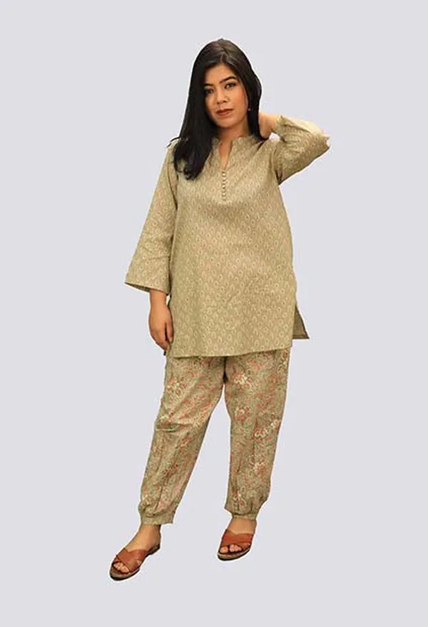 Beige_Soft_Cotton_Co_Ord_Set_With_Dhoti_Pants_For_Women