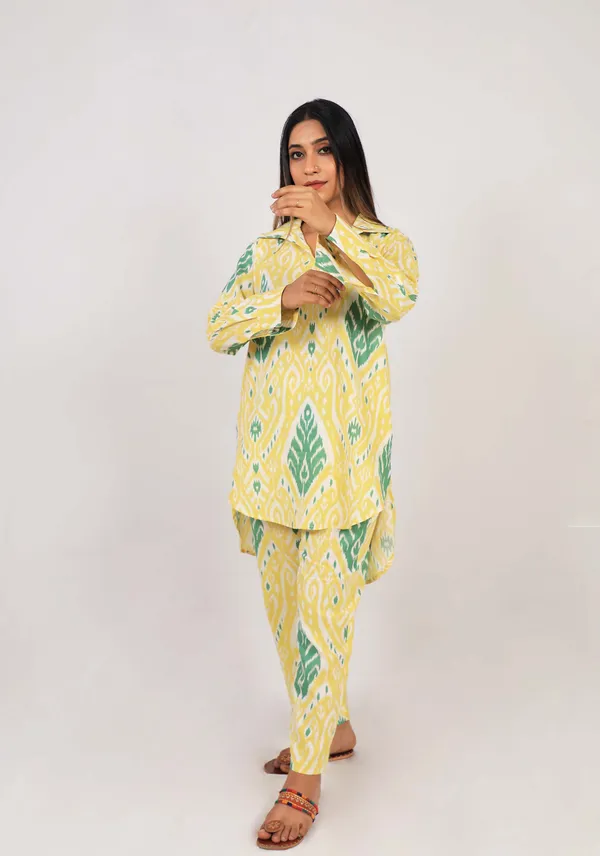 Yellow_Soft_Cotton_Ikat_Print_Co_Ord_Set_For_Women